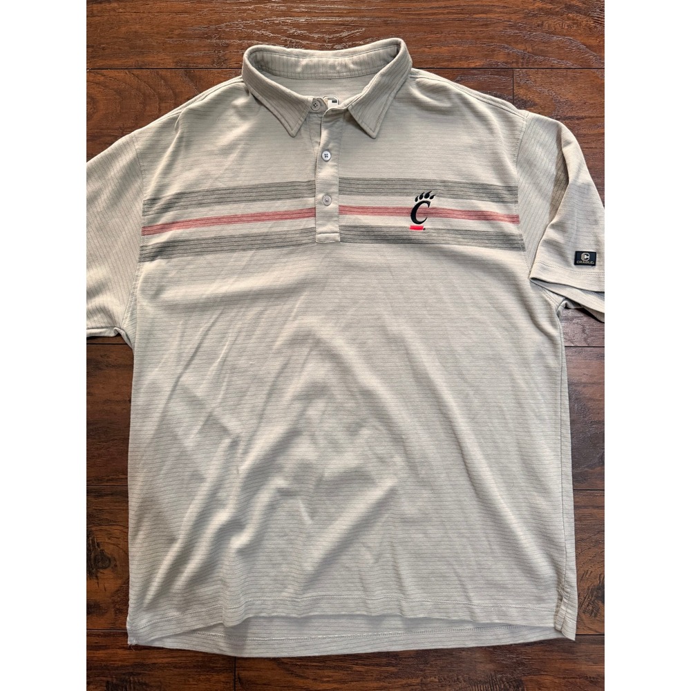 Crable Cincinnati Bearcats Polo Shirt Mens XL Gray Striped Short Sleeve Golf